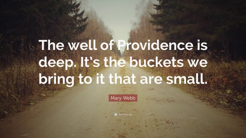Mary Webb Quote: “The well of Providence is deep. It’s the buckets we bring to it that are small.”