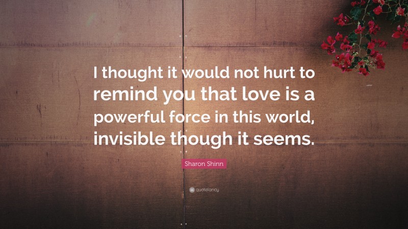 Sharon Shinn Quote: “I thought it would not hurt to remind you that love is a powerful force in this world, invisible though it seems.”