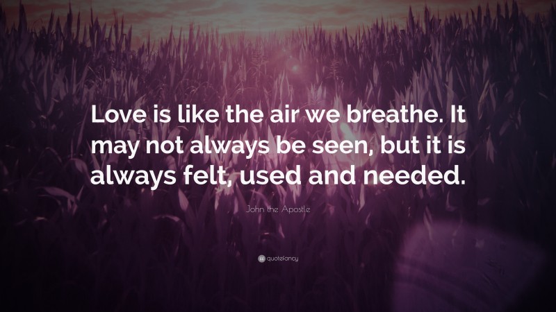 John the Apostle Quote: “Love is like the air we breathe. It may not always be seen, but it is always felt, used and needed.”