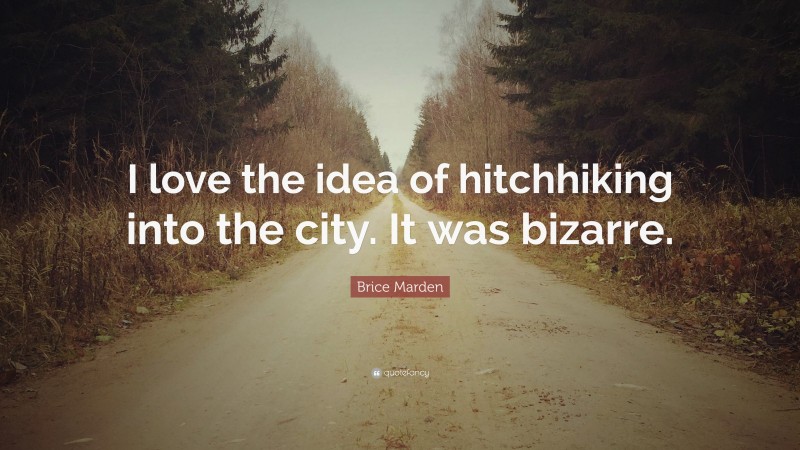 Brice Marden Quote: “I love the idea of hitchhiking into the city. It was bizarre.”