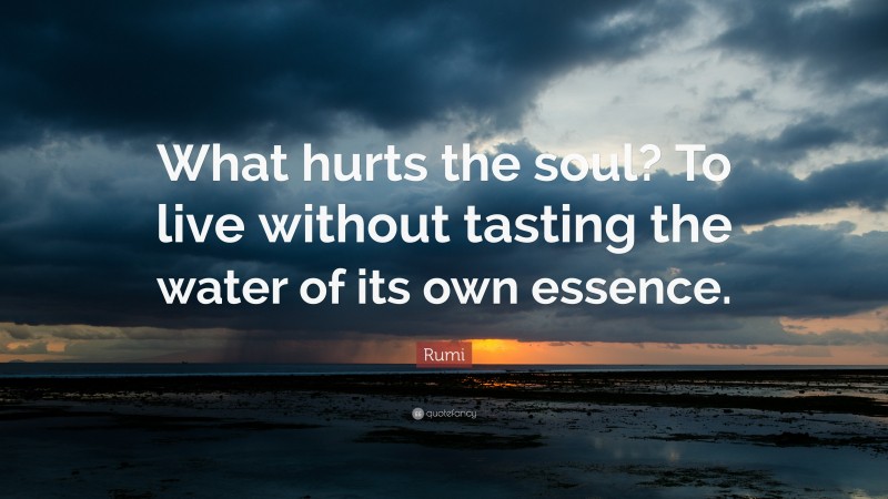 Rumi Quote: “What hurts the soul? To live without tasting the water of its own essence.”