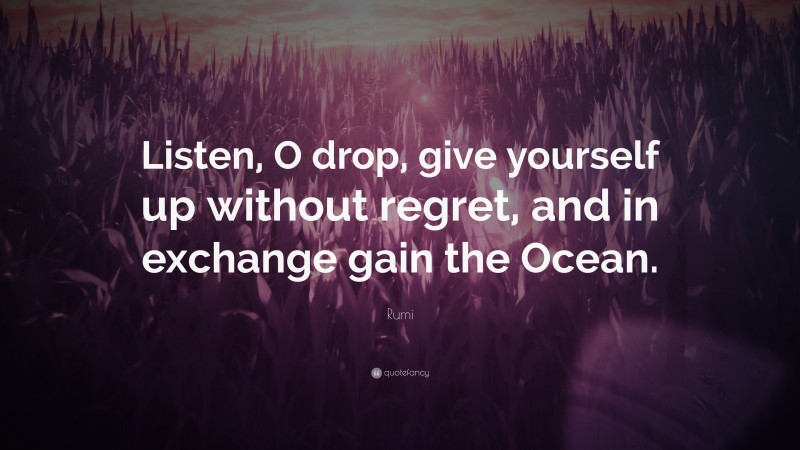 Rumi Quote: “Listen, O drop, give yourself up without regret, and in exchange gain the Ocean.”