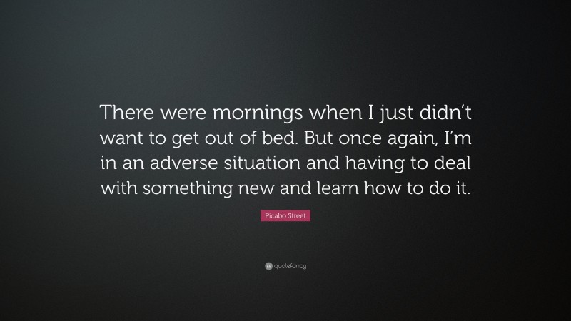 Picabo Street Quote: “There were mornings when I just didn’t want to get out of bed. But once again, I’m in an adverse situation and having to deal with something new and learn how to do it.”