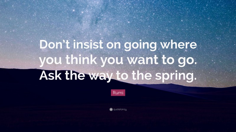 Rumi Quote: “Don’t insist on going where you think you want to go. Ask the way to the spring.”