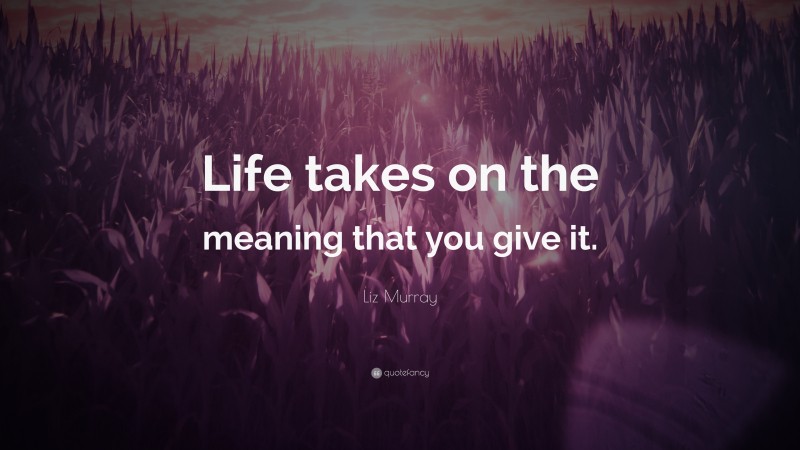 Liz Murray Quote: “Life takes on the meaning that you give it.”