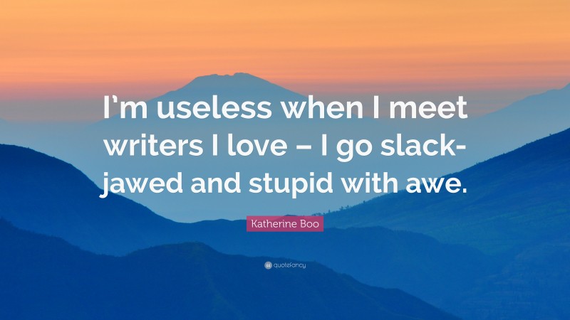 Katherine Boo Quote: “I’m useless when I meet writers I love – I go slack-jawed and stupid with awe.”