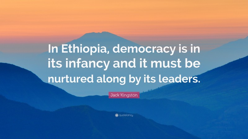 Jack Kingston Quote: “In Ethiopia, democracy is in its infancy and it must be nurtured along by its leaders.”