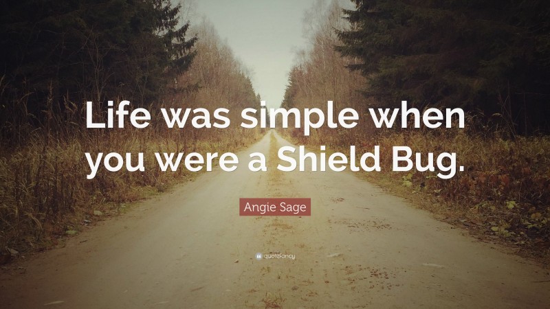 Angie Sage Quote: “Life was simple when you were a Shield Bug.”