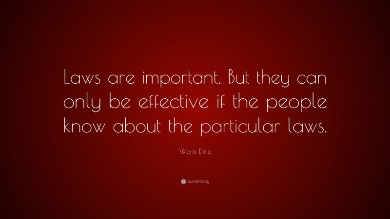 Waris Dirie Quote: “Laws are important. But they can only be effective if the people know about the particular laws.”