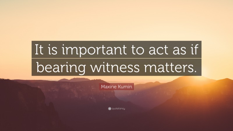 Maxine Kumin Quote: “It is important to act as if bearing witness matters.”