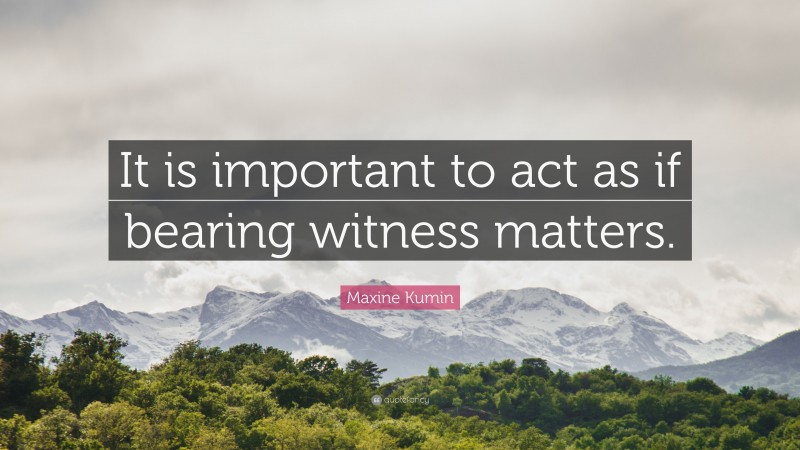Maxine Kumin Quote: “It is important to act as if bearing witness matters.”