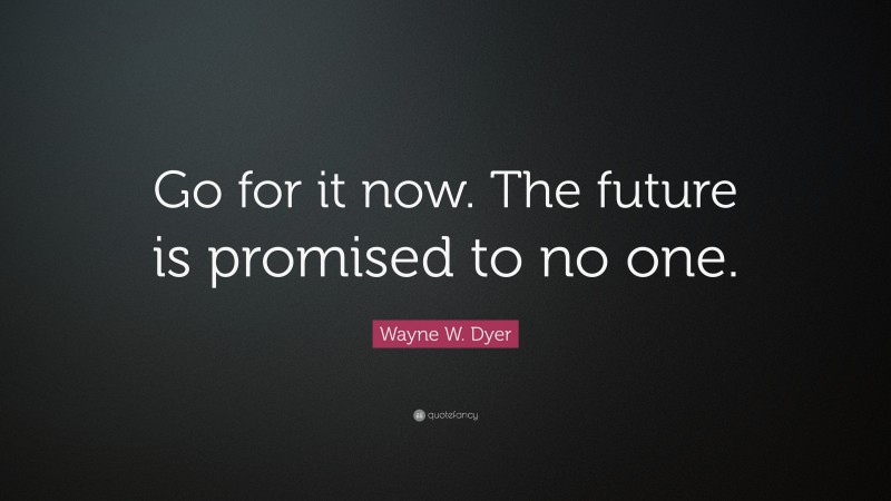 Wayne W. Dyer Quote: “Go for it now. The future is promised to no one.”