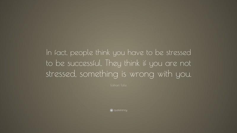 Eckhart Tolle Quote: “In fact, people think you have to be stressed to be successful. They think if you are not stressed, something is wrong with you.”