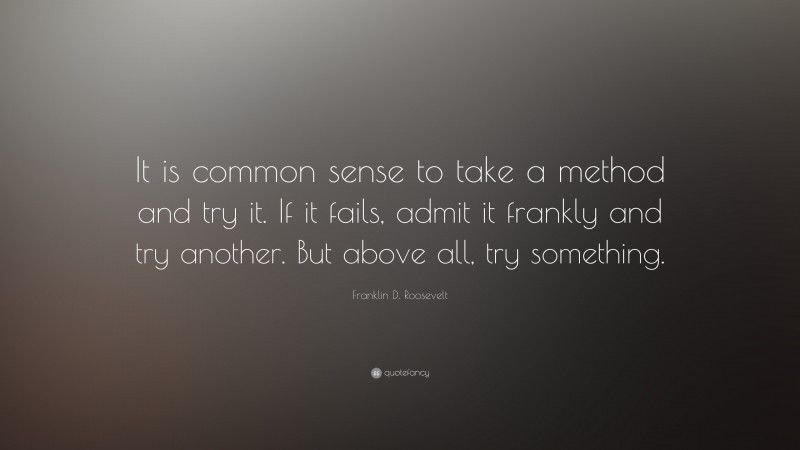 Franklin D. Roosevelt Quote: “It is common sense to take a method and try it.  If it fails, admit it frankly and try another.  But above all, try something.”
