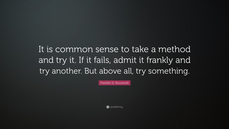 Franklin D. Roosevelt Quote: “It is common sense to take a method and try it.  If it fails, admit it frankly and try another.  But above all, try something.”