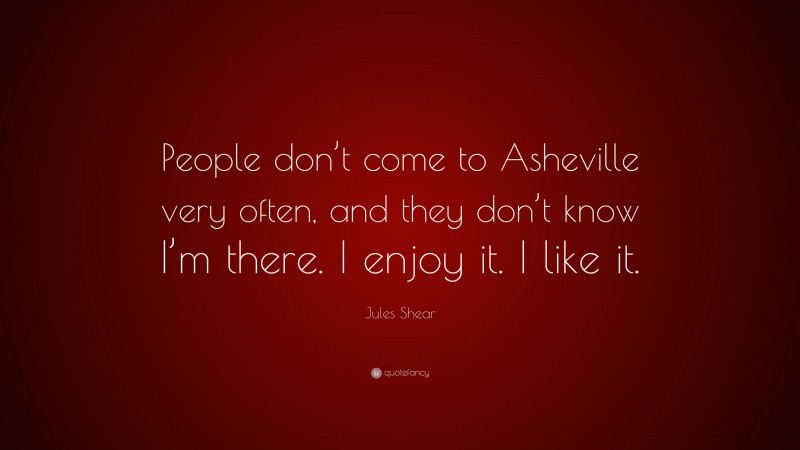 Jules Shear Quote: “People don’t come to Asheville very often, and they don’t know I’m there. I enjoy it. I like it.”