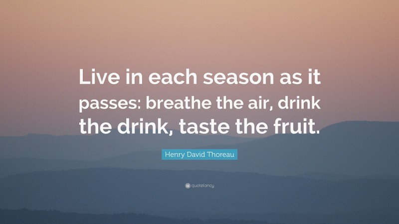Henry David Thoreau Quote: “Live in each season as it passes: breathe the air, drink the drink, taste the fruit.”