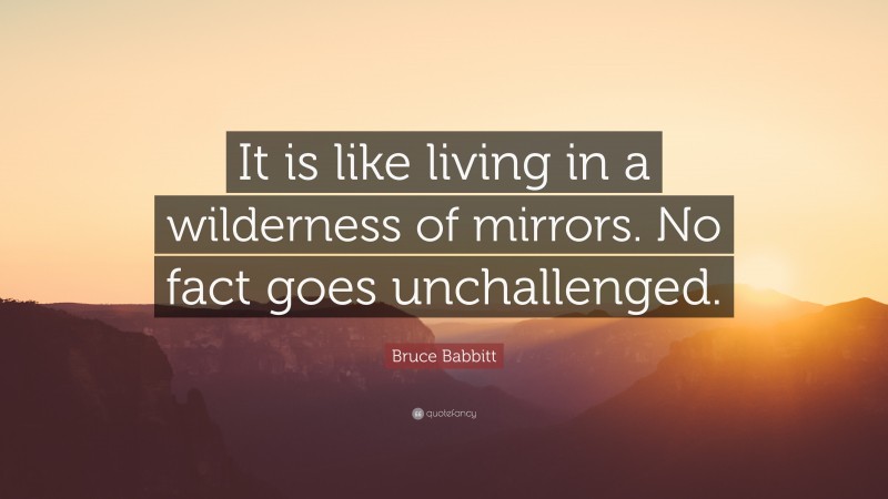 Bruce Babbitt Quote: “It is like living in a wilderness of mirrors. No fact goes unchallenged.”