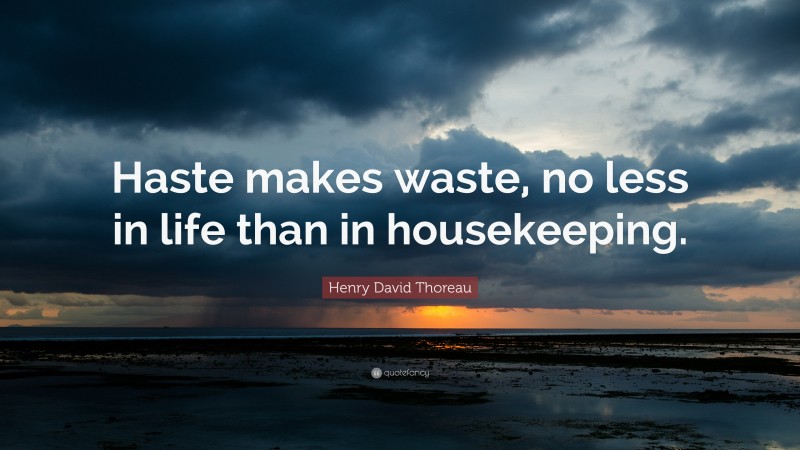 Henry David Thoreau Quote: “Haste makes waste, no less in life than in housekeeping.”