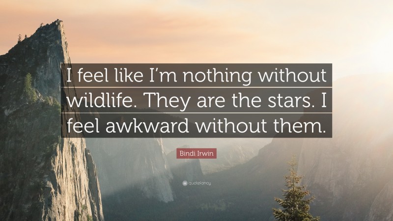 Bindi Irwin Quote: “I feel like I’m nothing without wildlife. They are the stars. I feel awkward without them.”