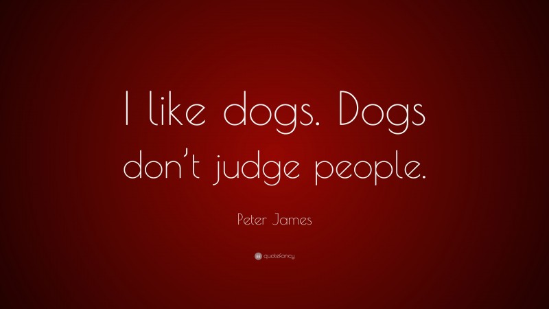 Peter James Quote: “I like dogs. Dogs don’t judge people.”