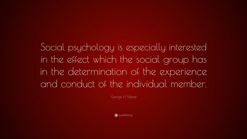 George H. Mead Quote: “Social psychology is especially interested in the effect which the social group has in the determination of the experience and conduct of the individual member.”