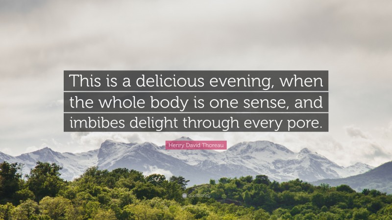 Henry David Thoreau Quote: “This is a delicious evening, when the whole body is one sense, and imbibes delight through every pore.”