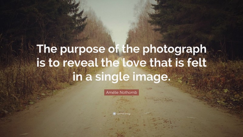 Amélie Nothomb Quote: “The purpose of the photograph is to reveal the love that is felt in a single image.”