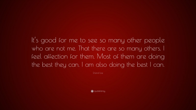 Erlend Loe Quote: “It’s good for me to see so many other people who are not me. That there are so many others. I feel affection for them. Most of them are doing the best they can. I am also doing the best I can.”