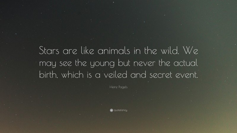 Heinz Pagels Quote: “Stars are like animals in the wild. We may see the young but never the actual birth, which is a veiled and secret event.”