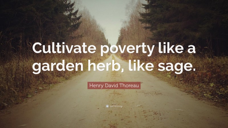 Henry David Thoreau Quote: “Cultivate poverty like a garden herb, like sage.”