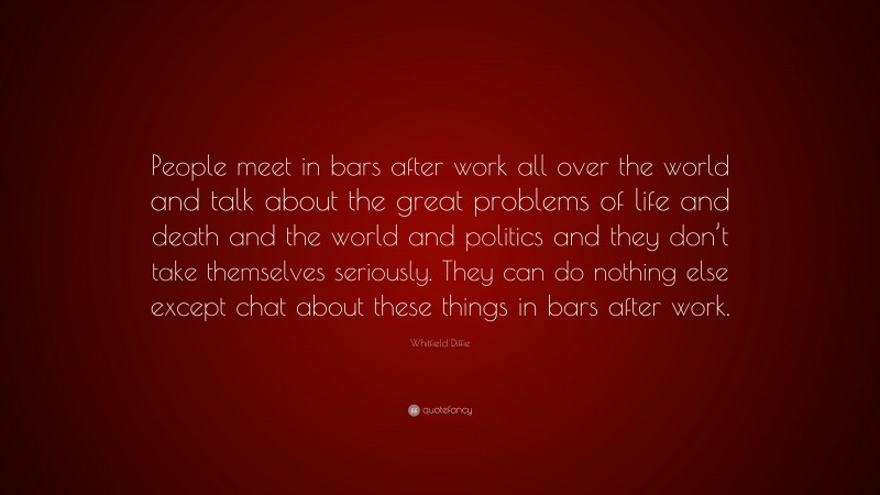 Whitfield Diffie Quote: “People meet in bars after work all over the world and talk about the great problems of life and death and the world and politics and they don’t take themselves seriously. They can do nothing else except chat about these things in bars after work.”