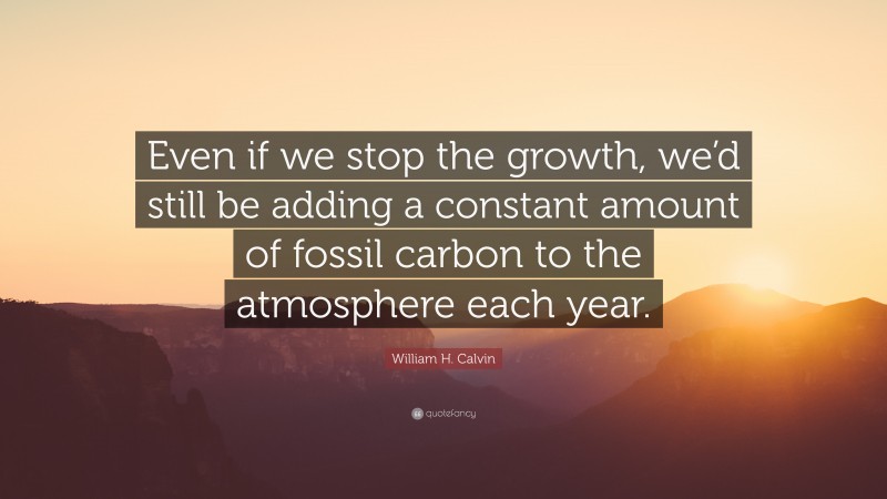 William H. Calvin Quote: “Even if we stop the growth, we’d still be adding a constant amount of fossil carbon to the atmosphere each year.”