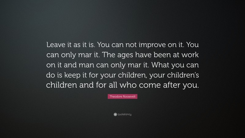 Theodore Roosevelt Quote: “Leave it as it is. You can not improve on it. You can only mar it. The ages have been at work on it and man can only mar it. What you can do is keep it for your children, your children’s children and for all who come after you.”