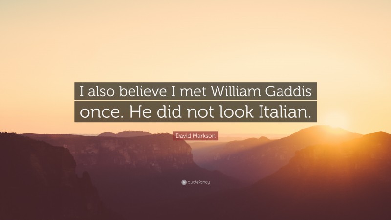 David Markson Quote: “I also believe I met William Gaddis once. He did not look Italian.”