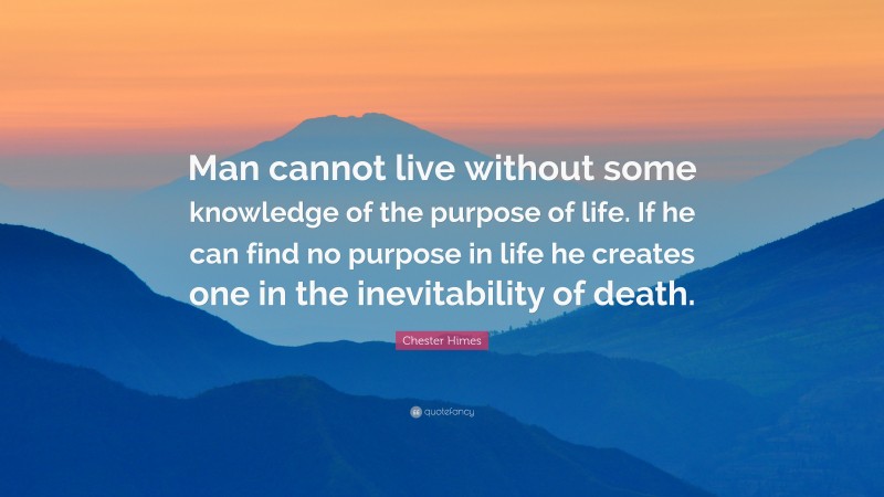 Chester Himes Quote: “Man cannot live without some knowledge of the purpose of life. If he can find no purpose in life he creates one in the inevitability of death.”