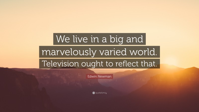 Edwin Newman Quote: “We live in a big and marvelously varied world. Television ought to reflect that.”