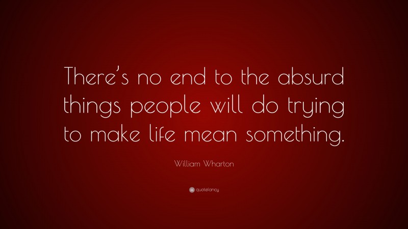 William Wharton Quote: “There’s no end to the absurd things people will do trying to make life mean something.”