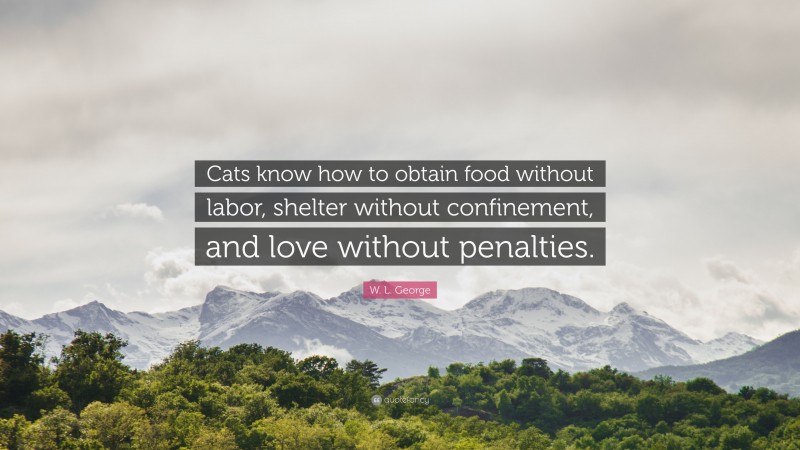 W. L. George Quote: “Cats know how to obtain food without labor, shelter without confinement, and love without penalties.”