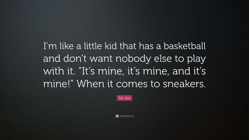 Fat Joe Quote: “I’m like a little kid that has a basketball and don’t want nobody else to play with it. “It’s mine, it’s mine, and it’s mine!” When it comes to sneakers.”