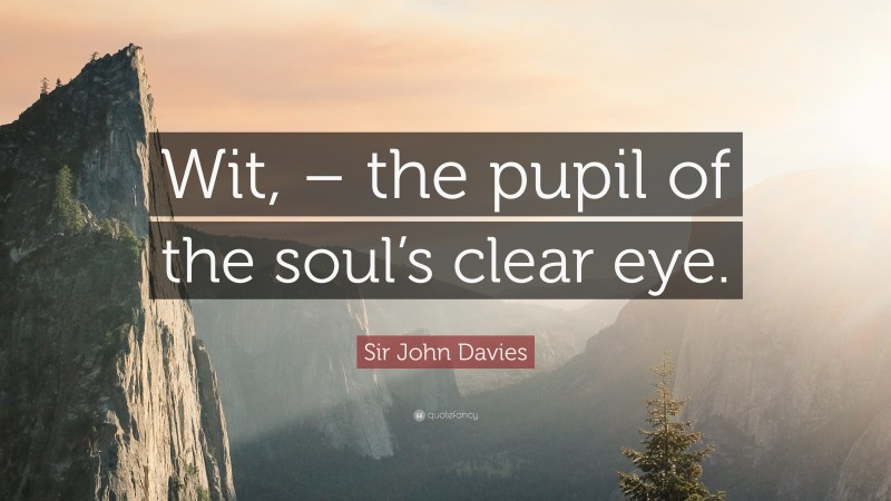 Sir John Davies Quote: “Wit, – the pupil of the soul’s clear eye.”