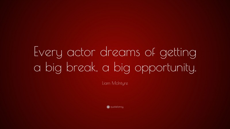 Liam McIntyre Quote: “Every actor dreams of getting a big break, a big opportunity.”