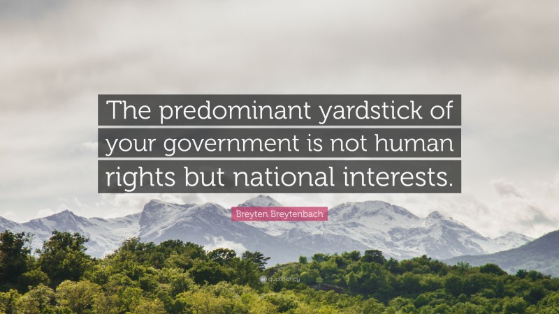 Breyten Breytenbach Quote: “The predominant yardstick of your government is not human rights but national interests.”