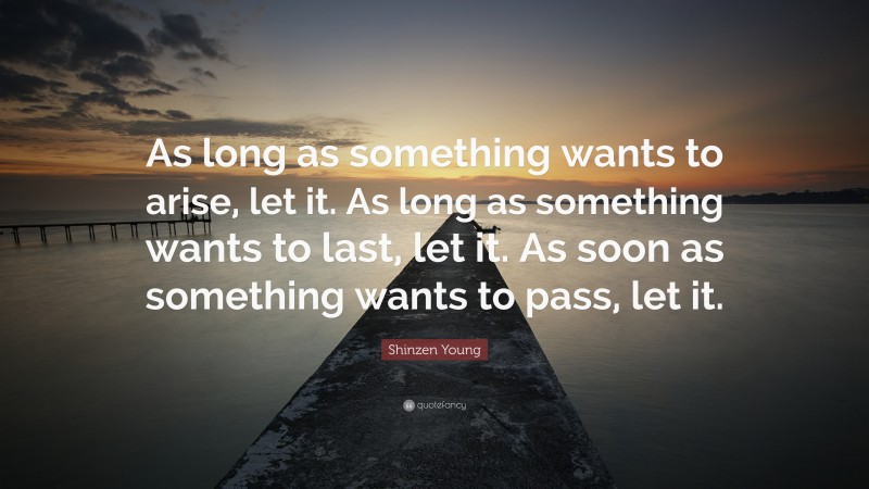 Shinzen Young Quote: “As long as something wants to arise, let it. As long as something wants to last, let it. As soon as something wants to pass, let it.”