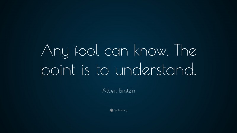 Albert Einstein Quote: “Any fool can know. The point is to understand.”