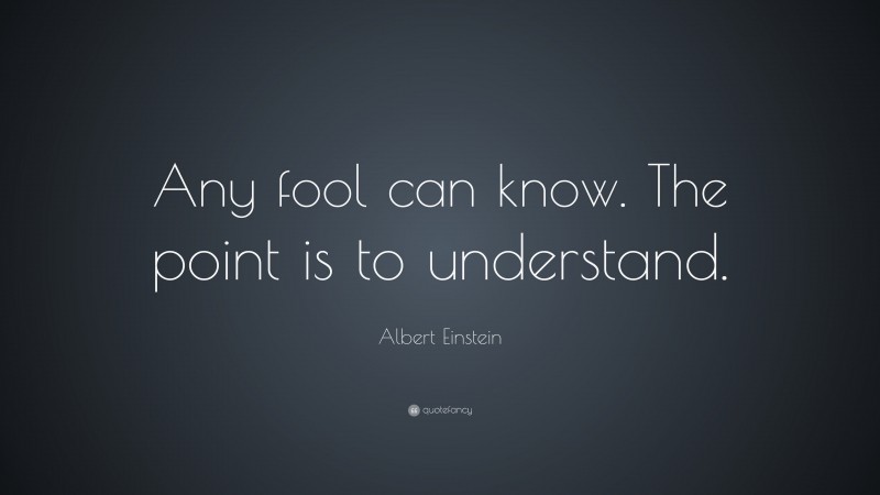 Albert Einstein Quote: “Any fool can know. The point is to understand.”