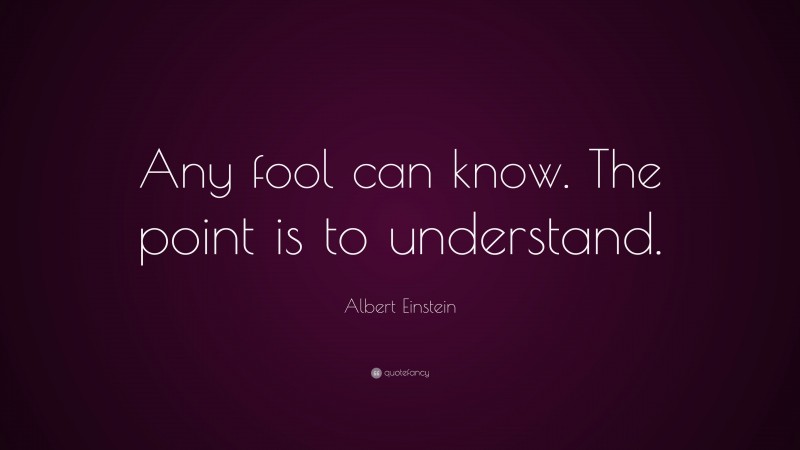 Albert Einstein Quote: “Any fool can know. The point is to understand.”