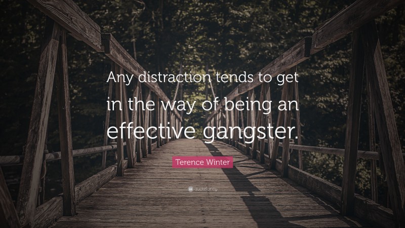 Terence Winter Quote: “Any distraction tends to get in the way of being an effective gangster.”
