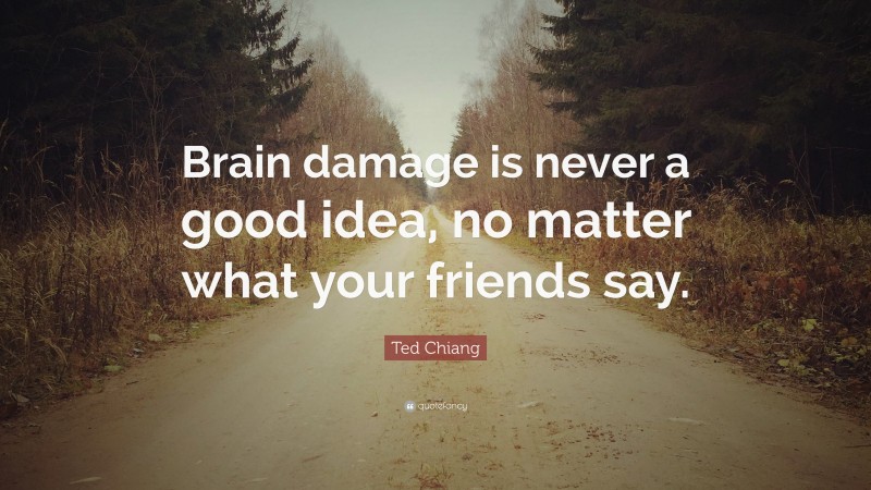 Ted Chiang Quote: “Brain damage is never a good idea, no matter what your friends say.”