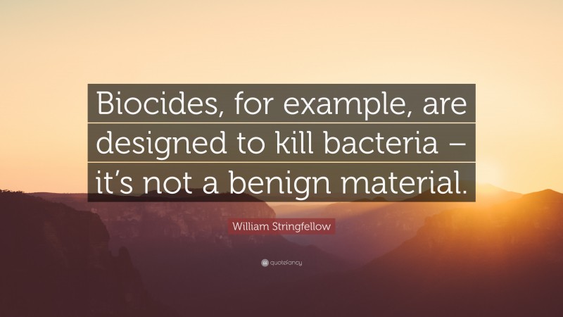 William Stringfellow Quote: “Biocides, for example, are designed to kill bacteria – it’s not a benign material.”